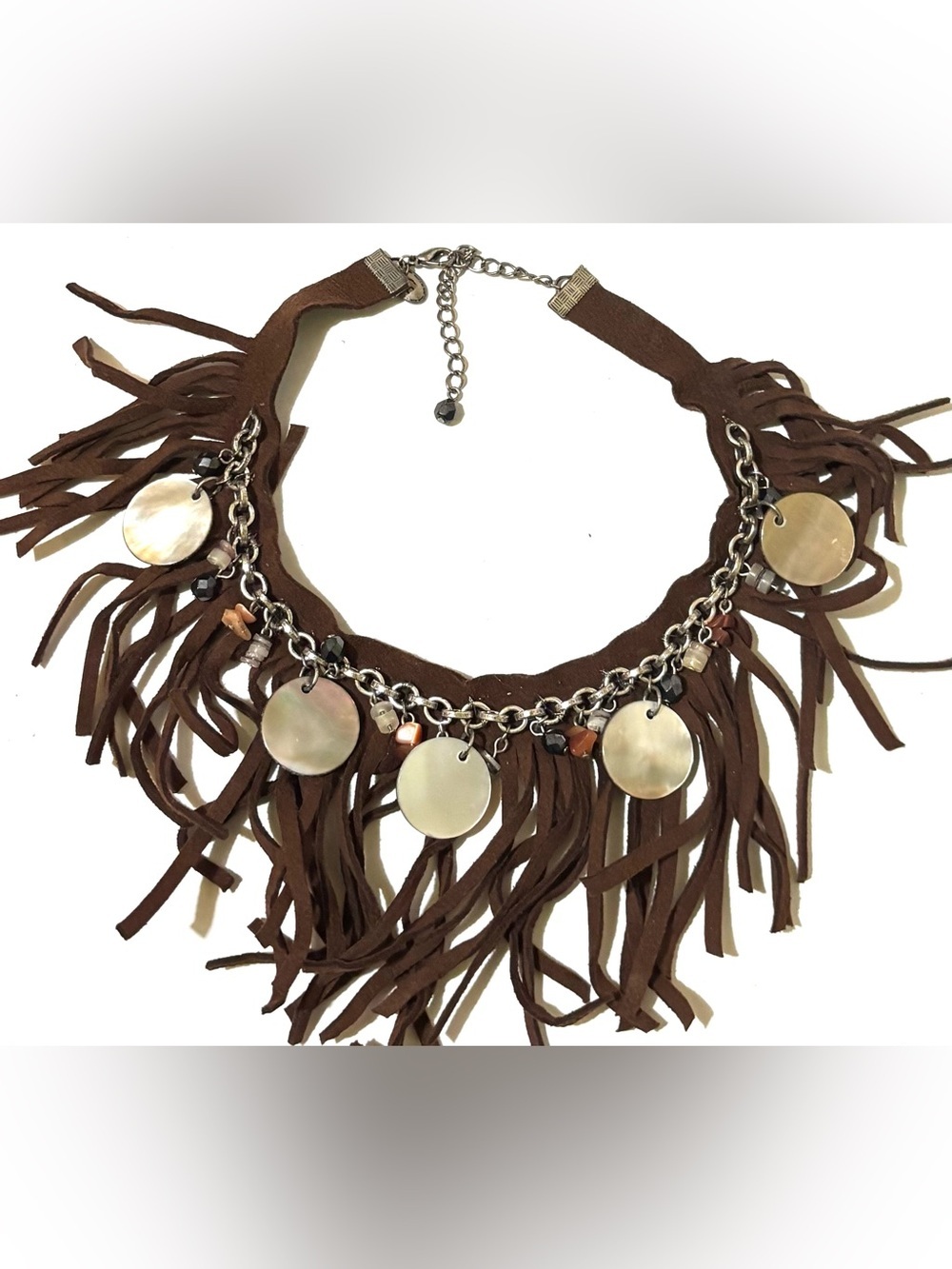 Fringe Shell beads Disc choker in Brown - Boho Statement